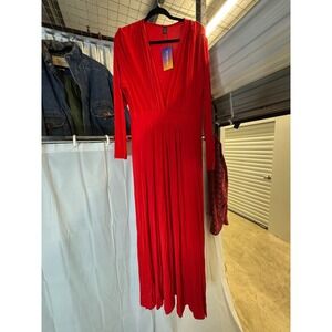 Shein Red Maxi Dress XL Long Sleeve V Neck Fit For You Brand New
